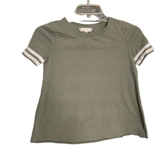 Pink Rose Green Varsity Stripe Tee XS – Soft Casual Sporty T-Shirt - Picture 1 of 3